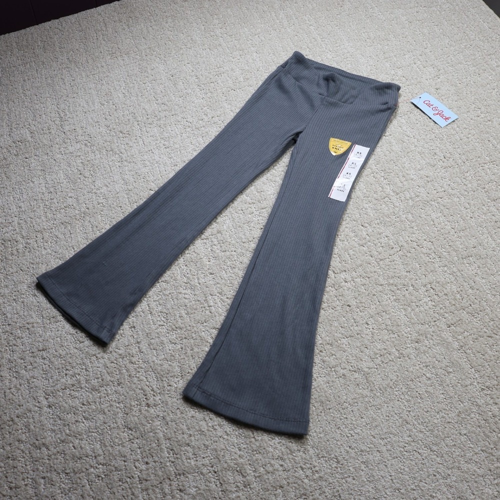 Cat & Jack Girls Ribbed Flare Leggings Gray XS 4/5 Durable Knee Tough Cotton